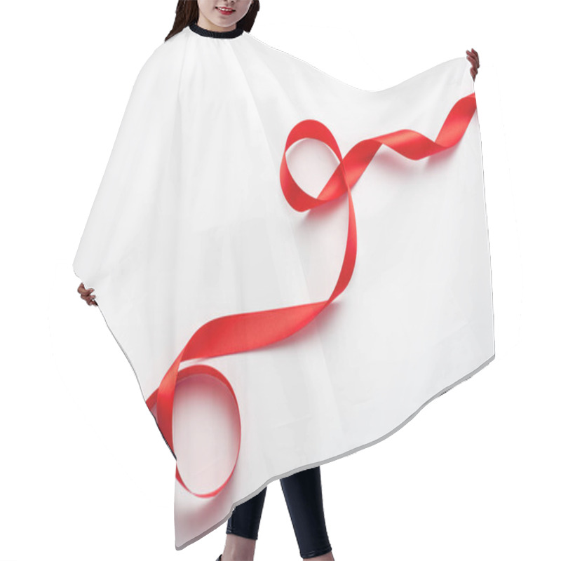 Personality  Top View Of Red Curled Ribbon On White With Copy Space  Hair Cutting Cape