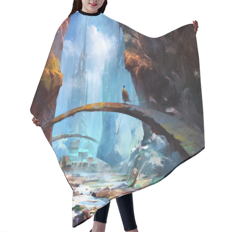 Personality  Painted Mountain Landscape With A Castle And A Traveler Hair Cutting Cape