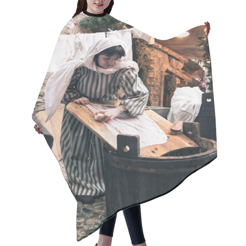 Personality  Washerwoman Washing Clothes On A Wooden Board. Hair Cutting Cape