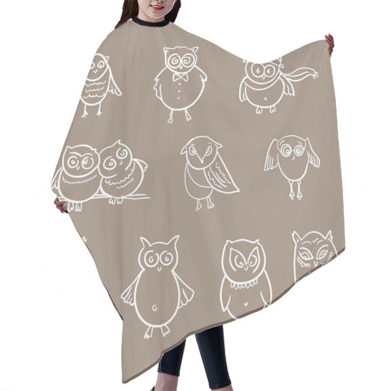 Personality  Owls Set. Doodle Hand Drawn Hair Cutting Cape