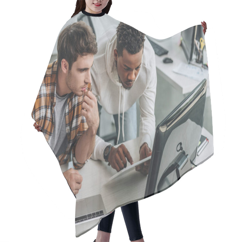 Personality  Two Serious Multicultural Programmers Working In Office Together Hair Cutting Cape