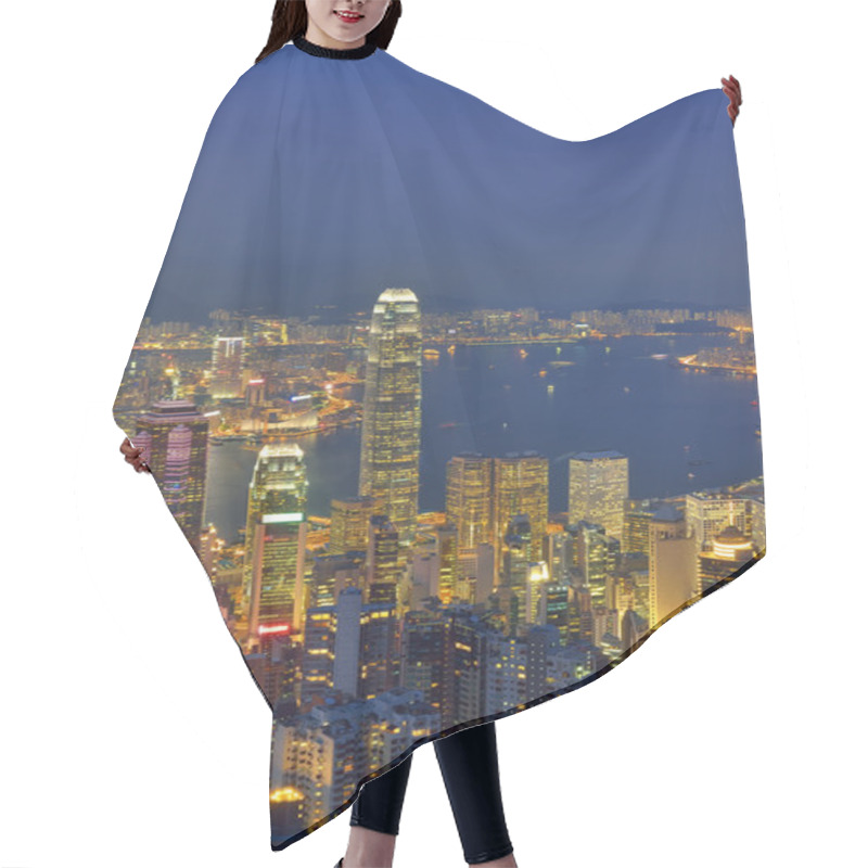 Personality  Hong Kong City Skyline Panorama At Night With Victoria Harbor An Hair Cutting Cape