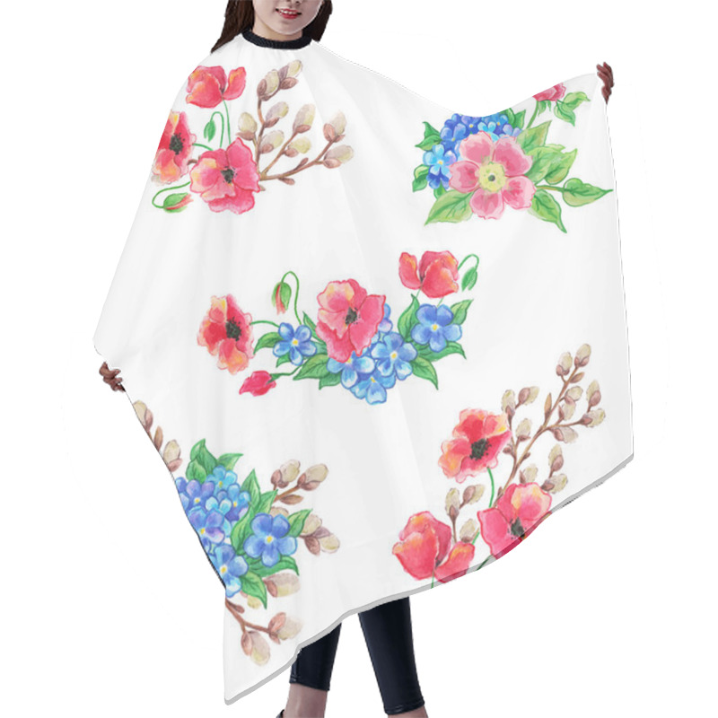 Personality  Set Of Poppy Flowers Elements Hair Cutting Cape