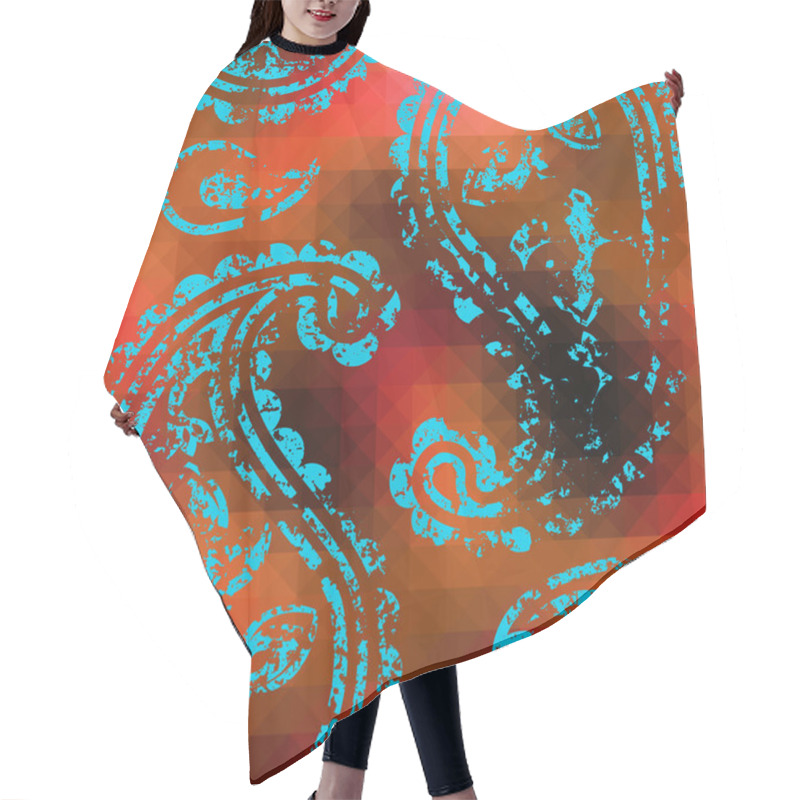 Personality  Grunge Paisley On Orange Pixels Backgrpund Hair Cutting Cape