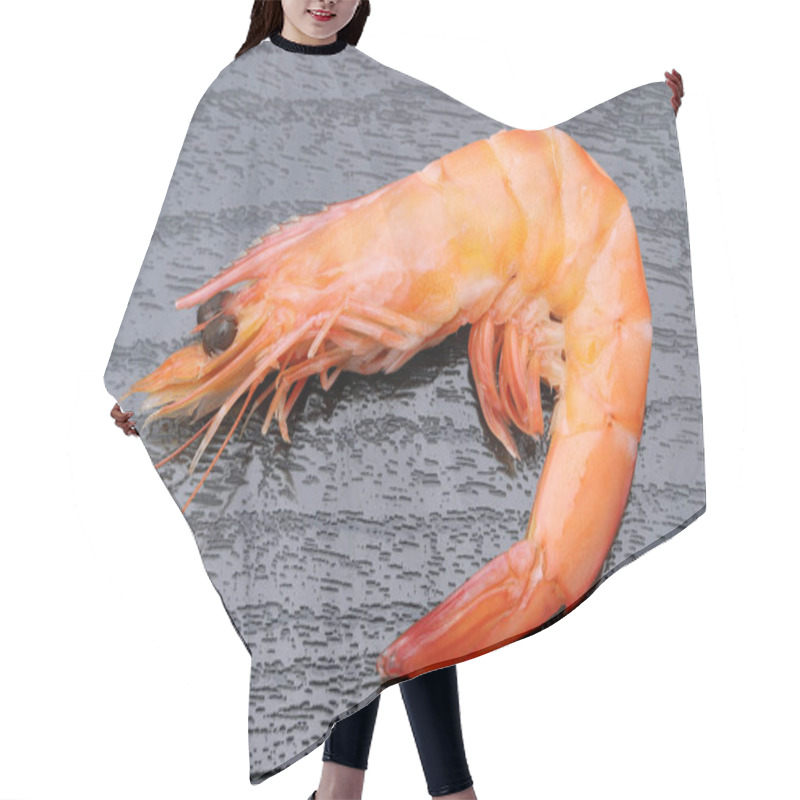 Personality  Close Uo Of Red Raw Shrimps On A Black Background   Hair Cutting Cape