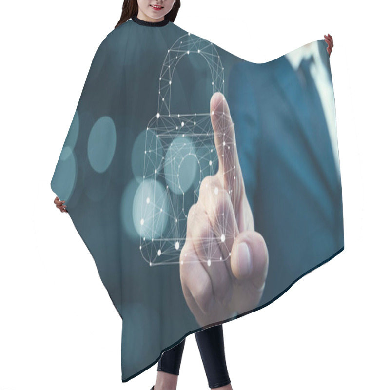 Personality  Businessman Touching   Padlock Data Center Icon Hair Cutting Cape