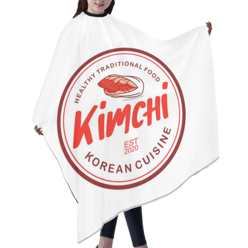 Personality  Kimchi Logo Round Label Traditional Food Korean Cuisine Stamp Sticker Design Idea Hair Cutting Cape