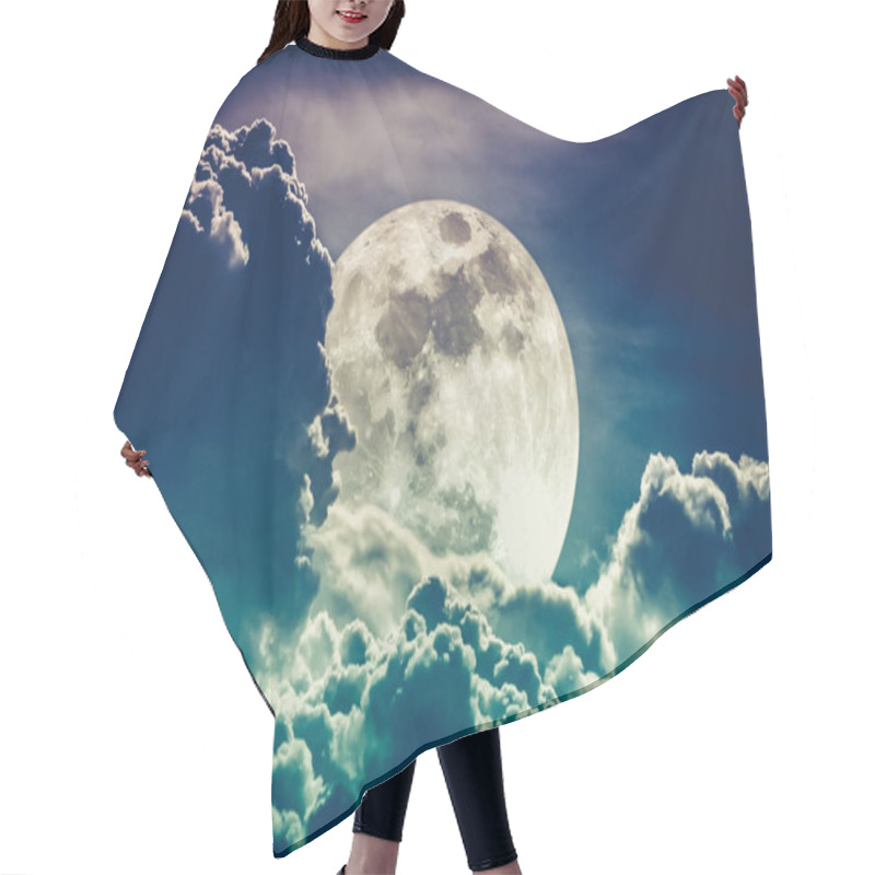 Personality  Nighttime Sky With Clouds And Bright Full Moon With Shiny.  Hair Cutting Cape