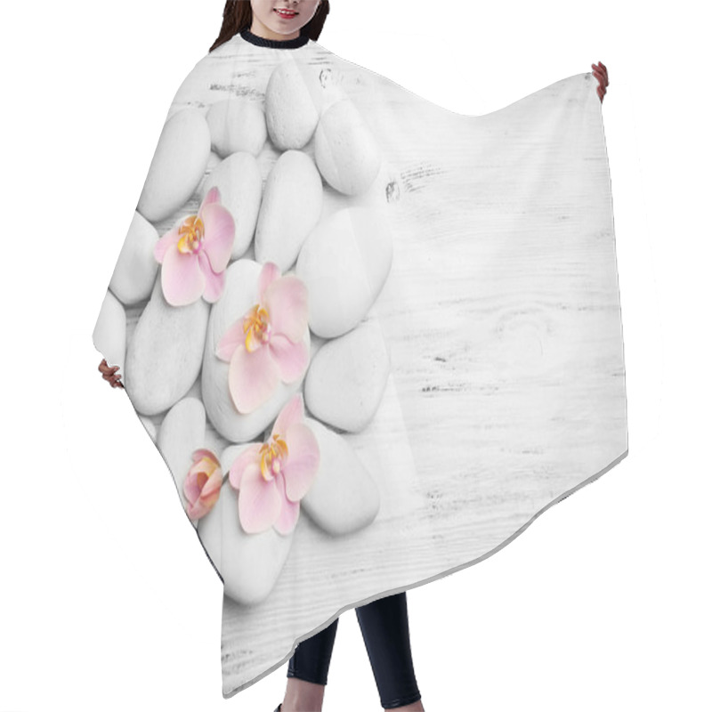 Personality  Spa Stones And Orchid Flowers  Hair Cutting Cape