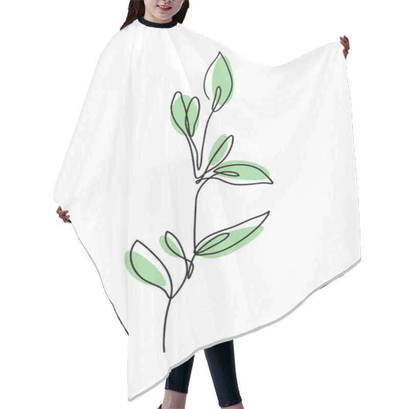 Personality  Branch With Leaves Continuous Line Drawing. Eucalyptus Leaves One Line Drawing Art.  Hair Cutting Cape