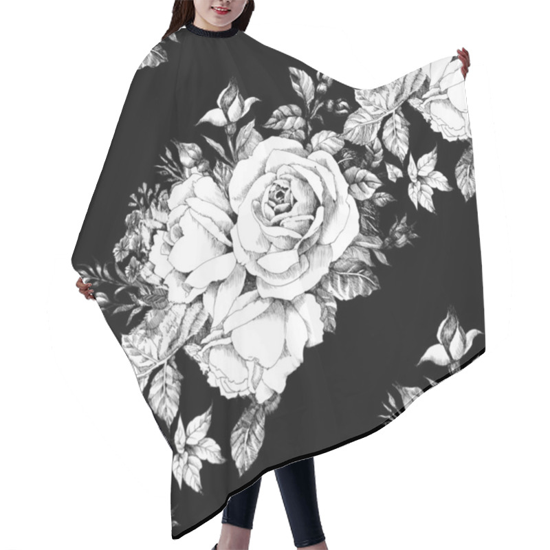 Personality  Seamless Pattern With Black And White Roses Hair Cutting Cape