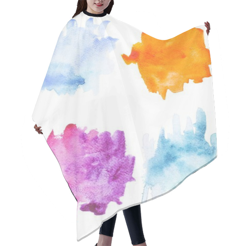 Personality  Abstract Painting With Blue, Purple And Orange Paint Blots And Strokes On White  Hair Cutting Cape