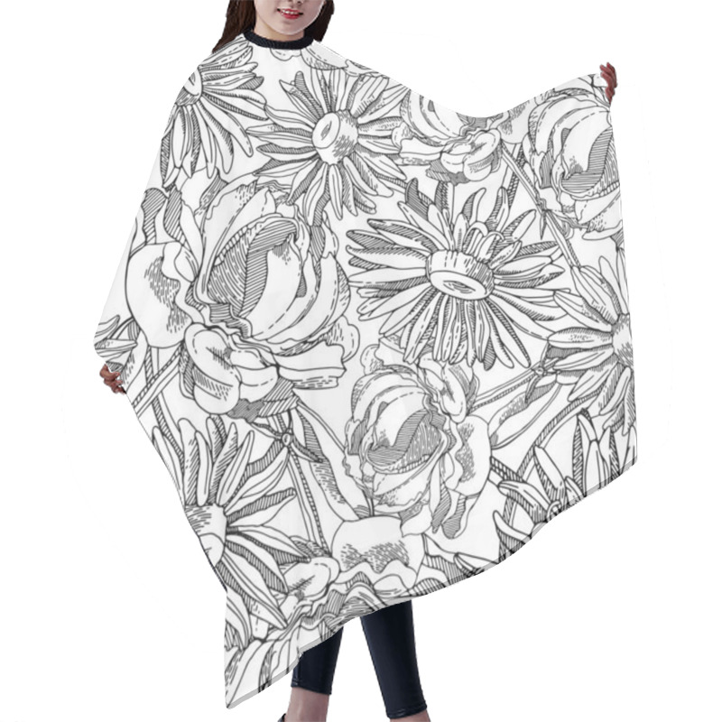 Personality  Monochrome Floral Pattern Hair Cutting Cape