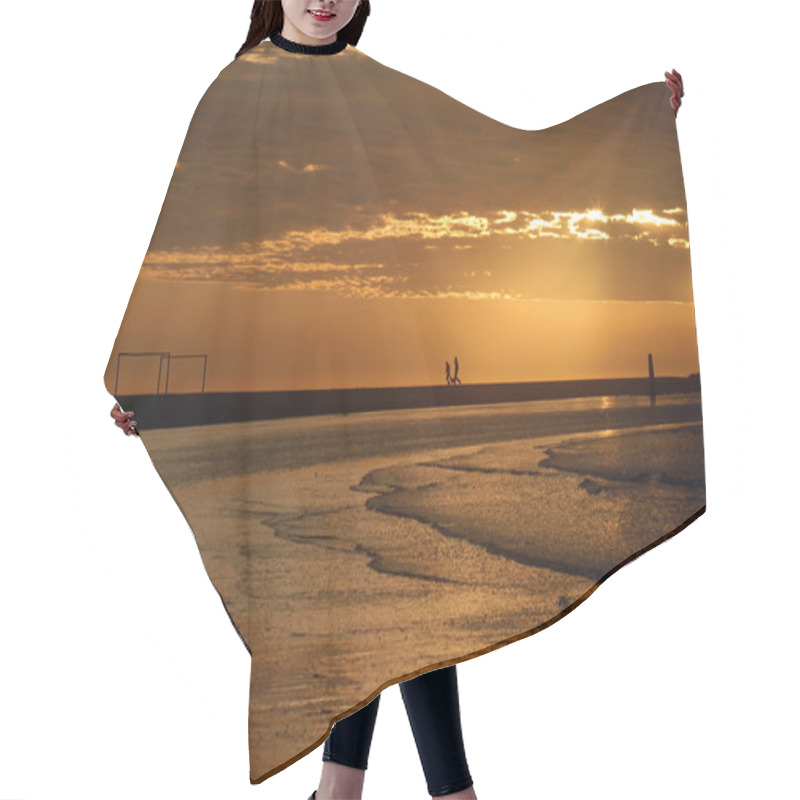 Personality  Soccer Arcs On The Beach At Dusk Hair Cutting Cape