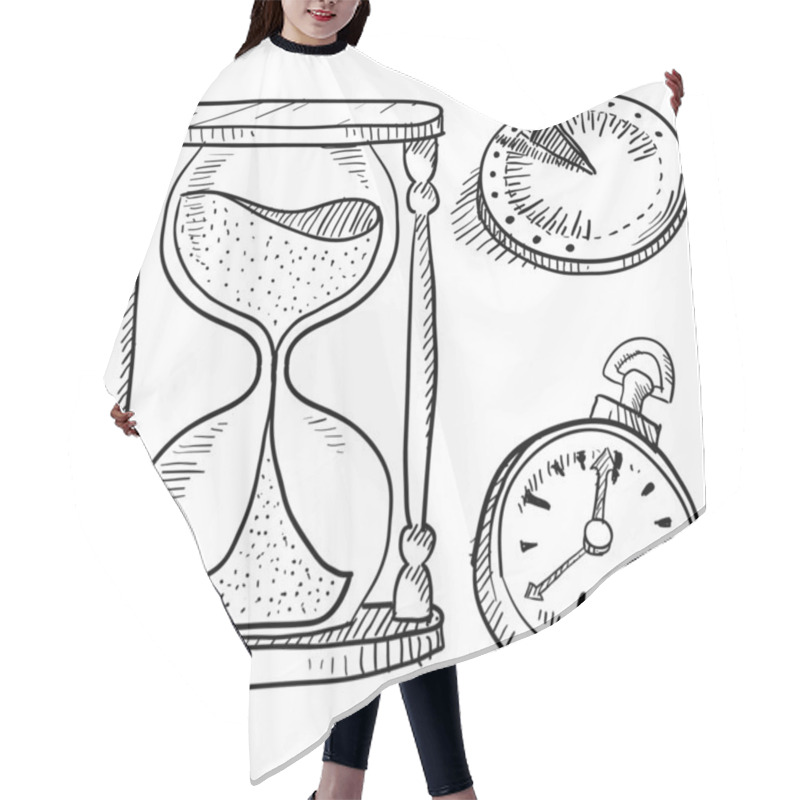 Personality  Hourglass, Sundial, And Stopwatch Sketch Hair Cutting Cape