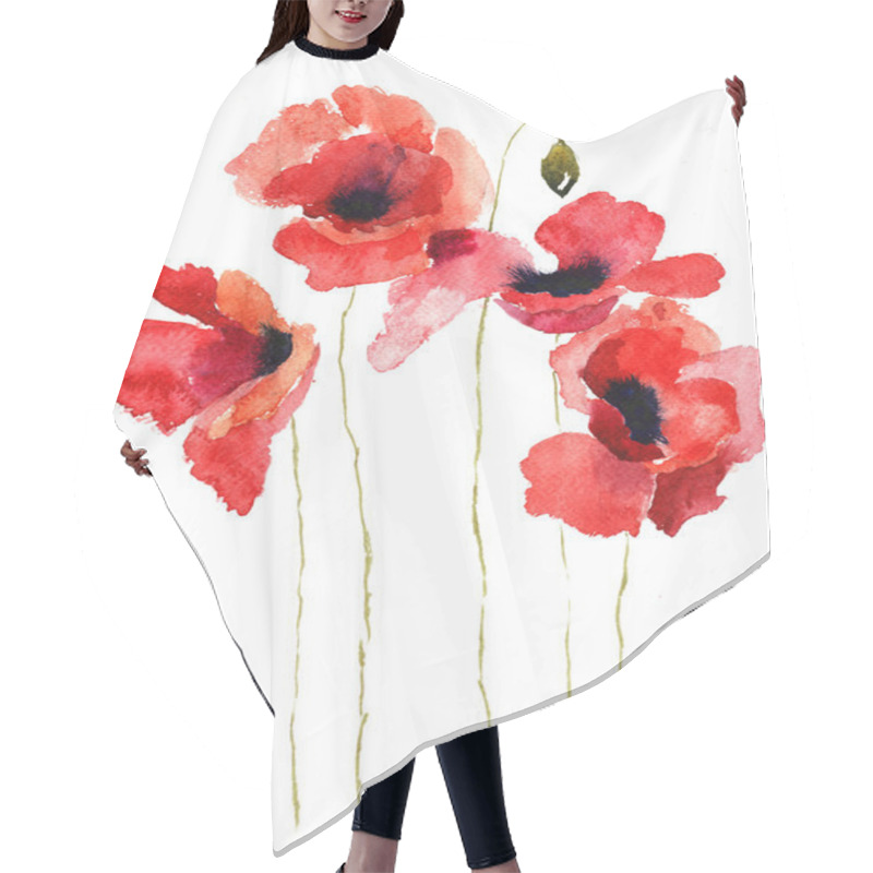 Personality  Stylized Poppy Flowers Illustration Hair Cutting Cape