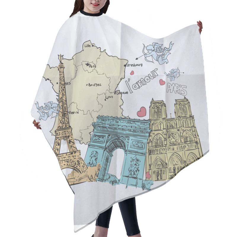 Personality  Vector Illustration With Paris Famous Places, Travel Concept Hair Cutting Cape