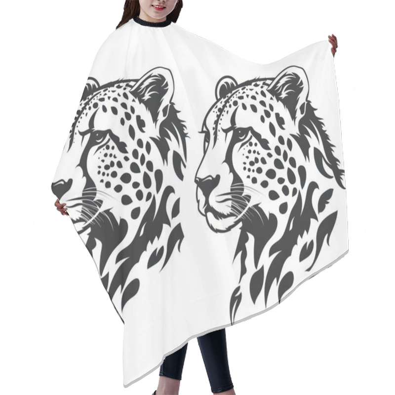 Personality  Two Stylized Black And White Leopard Heads, Showcasing Detailed Fur Patterns And Fierce Expressions. Hair Cutting Cape