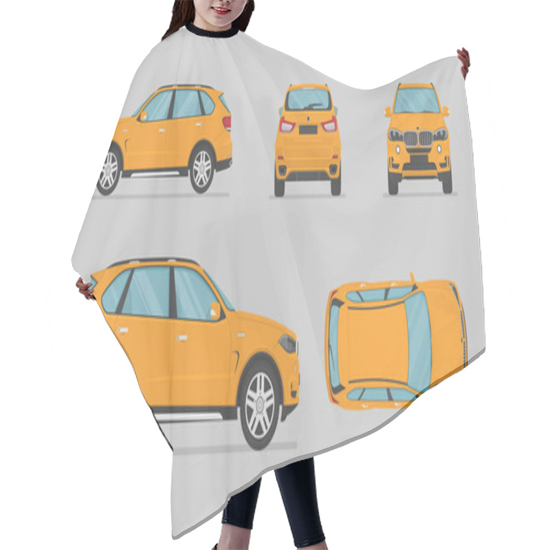 Personality  Vector Suv Car. Side View, Front View, Back View, Top View. Cartoon Flat Illustration, Car For Graphic And Web Hair Cutting Cape