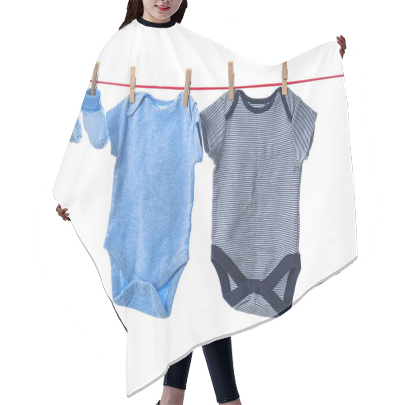 Personality  Children's Clothes On Laundry Line Against White Background Hair Cutting Cape