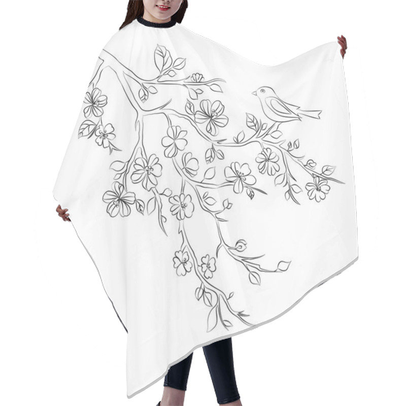 Personality  Twig Cherry Blossoms  And Bird Hair Cutting Cape