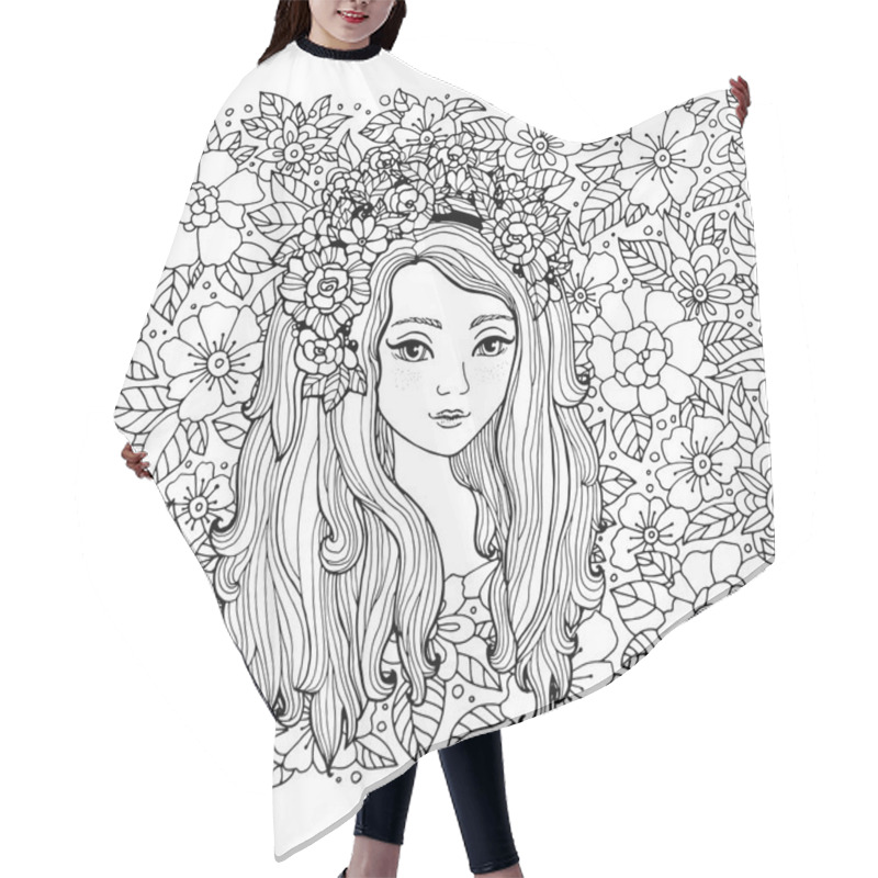 Personality  Young Girl With Flower Wreath  Hair Cutting Cape