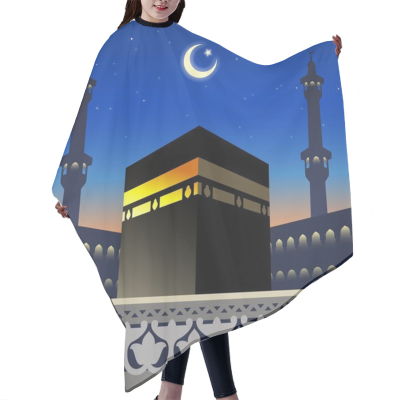 Personality  Moonlight Kaaba And Mosque Silhouette On Arabic Geometric Patter Hair Cutting Cape