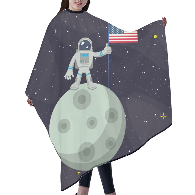 Personality  Astronaut In The Moon Nailing USA Flag Hair Cutting Cape