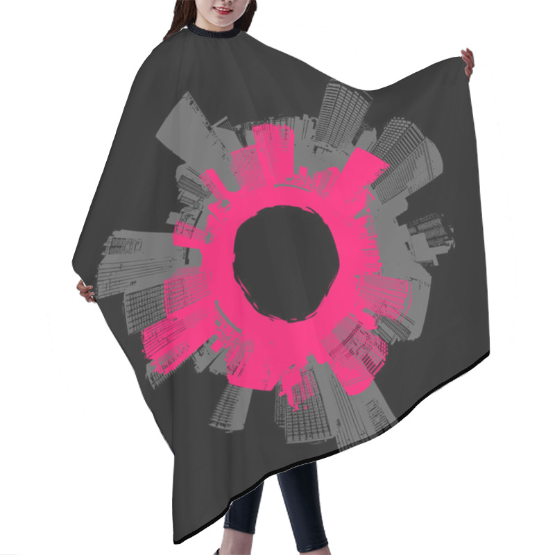 Personality  City In Circle With Pink Background. Vector Art. Hair Cutting Cape