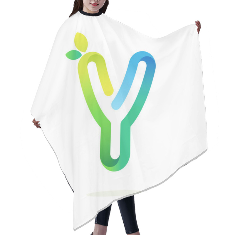 Personality  Y Letter With Green Leaves Eco Logo. Hair Cutting Cape