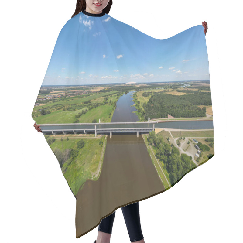 Personality  An Aerial View Of The Magdeburg Water Bridge Spanning The River Elbe Near Wolmirstedt, Germany Hair Cutting Cape