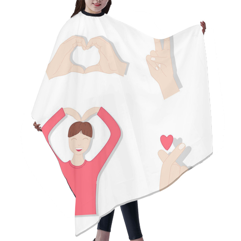 Personality  Set Of K-pop Emoji. Man Making A Heart Symbol. Hair Cutting Cape