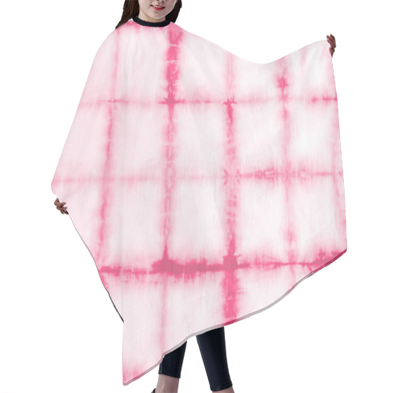 Personality  Tie Dye Shibori Pattern. Abstract Tie-dye Technique Hand Dyed Fabric. Pink Red Ornamental Stripes Elements On White Background. Abstract Striped Texture. Hair Cutting Cape