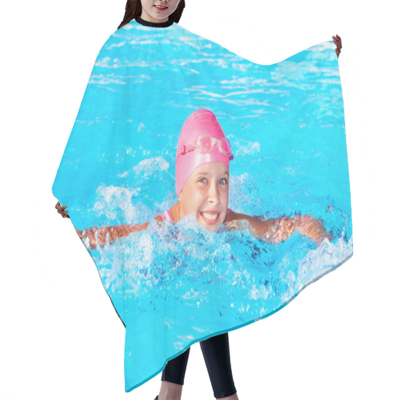 Personality  Kid Swimming In Pool. Hair Cutting Cape