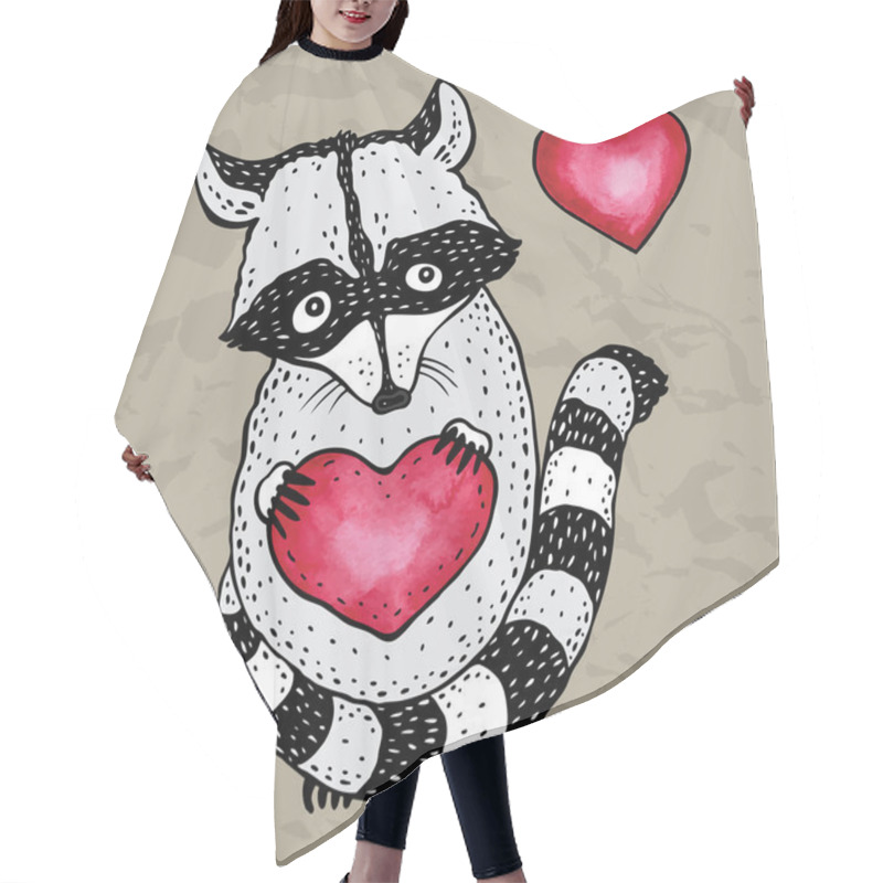 Personality  Raccoon Carrying A Heart. Hair Cutting Cape