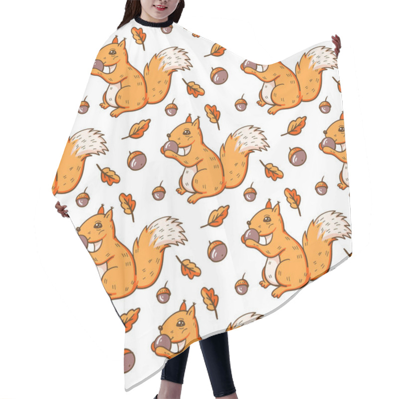 Personality  Autumn Seamless Pattern With  A  Squirrels And Nuts. Vector Illustration. Hair Cutting Cape