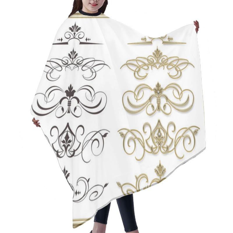 Personality  Illustration Of Decoration Curve. Golden Frame. Hair Cutting Cape