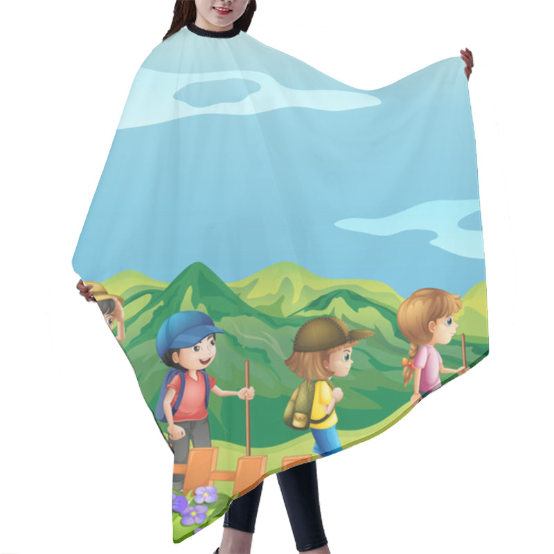 Personality  Children Hiking Up The Hill Hair Cutting Cape