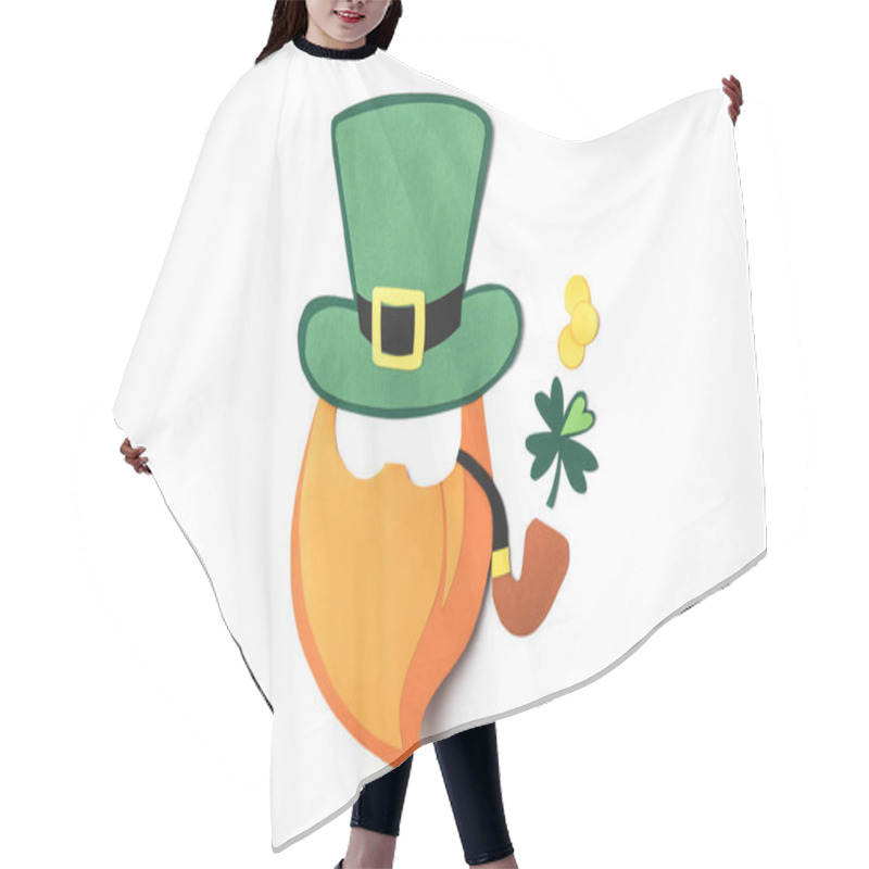 Personality  Top View Of Paper Decoration Of Leprechaun With Smoking Pipe For St Patricks Day Isolated On White Hair Cutting Cape