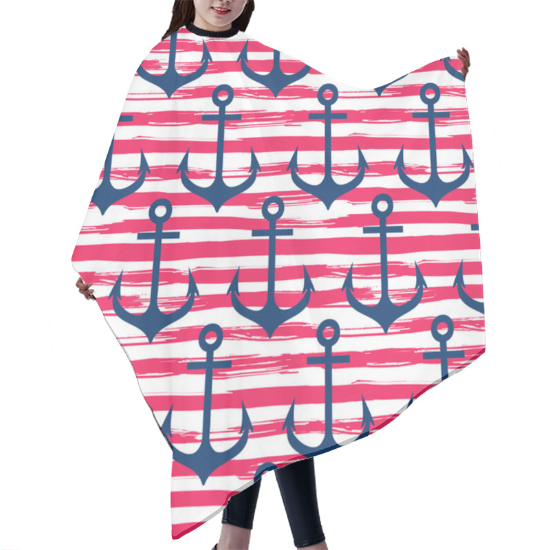 Personality  Hand Drawn Seamless Pattern. Anchors On Striped Background Hair Cutting Cape