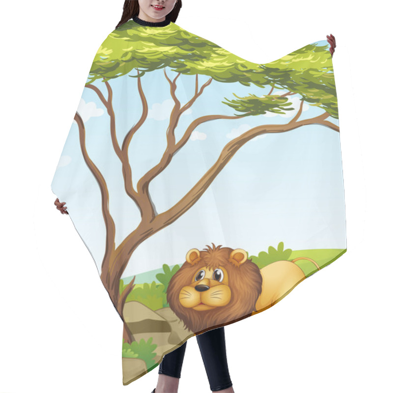 Personality  A Lion Near A Big Tree In The Hills Hair Cutting Cape