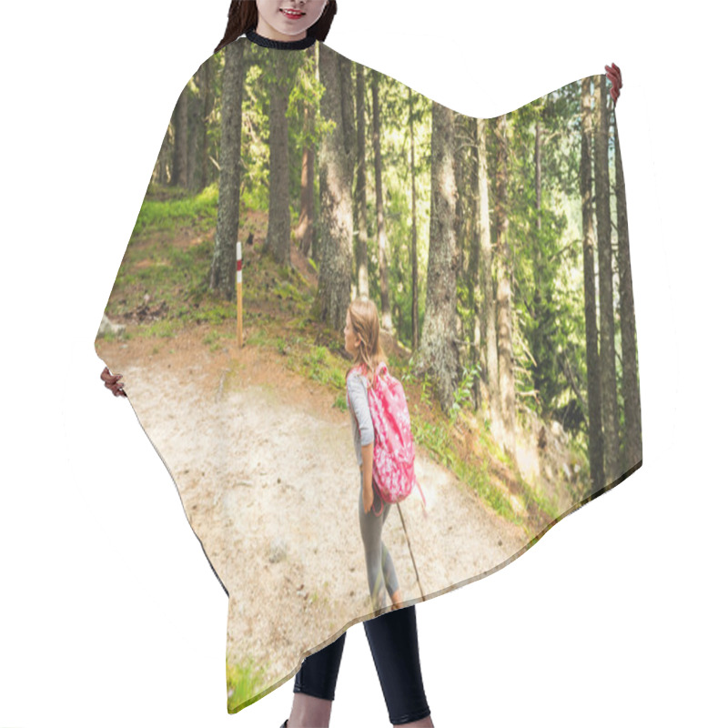 Personality  Little Hiker Girl In Forest. Photo From Champex-Lac, Valais, Swiss Alps, Back View Hair Cutting Cape