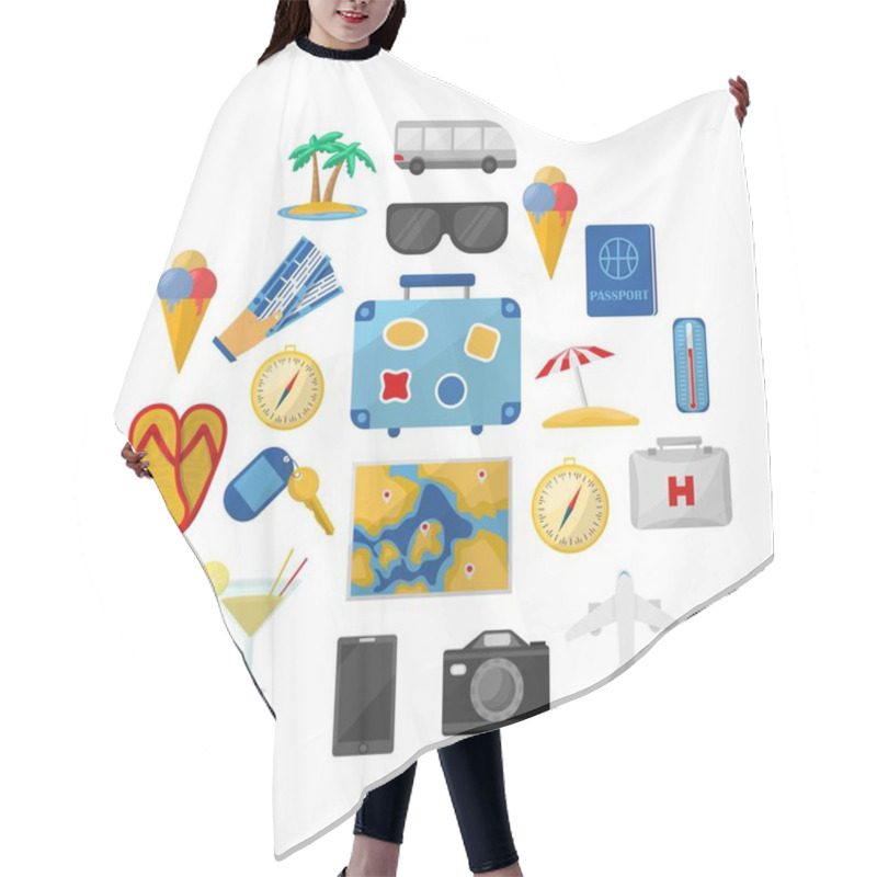 Personality  Travel Icons Round Composition Hair Cutting Cape