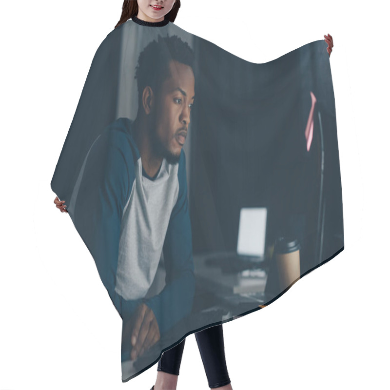 Personality  Thoughtful African American Programmer Working At Night In Office Hair Cutting Cape