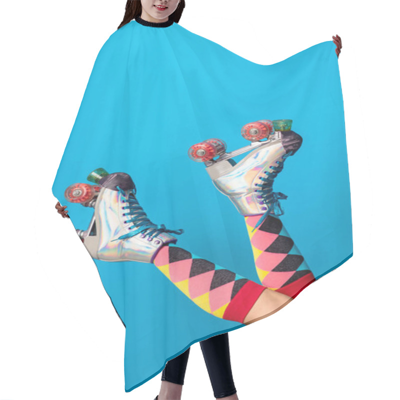 Personality  Feminine Legs In A Roller Skates Shoes With Blue Background Hair Cutting Cape