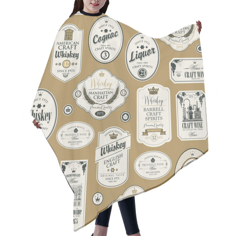 Personality  Seamless Pattern With Labels For Alcoholic Drinks Hair Cutting Cape