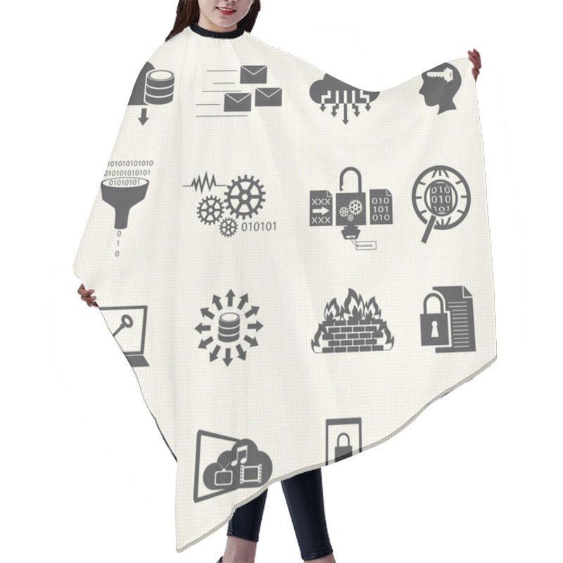 Personality  Data Management And Analytic Icons Set. Vector Hair Cutting Cape