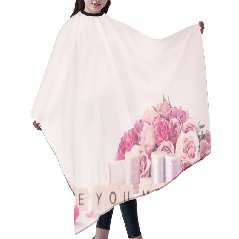 Personality  Pink Peonies And Roses On Table Hair Cutting Cape