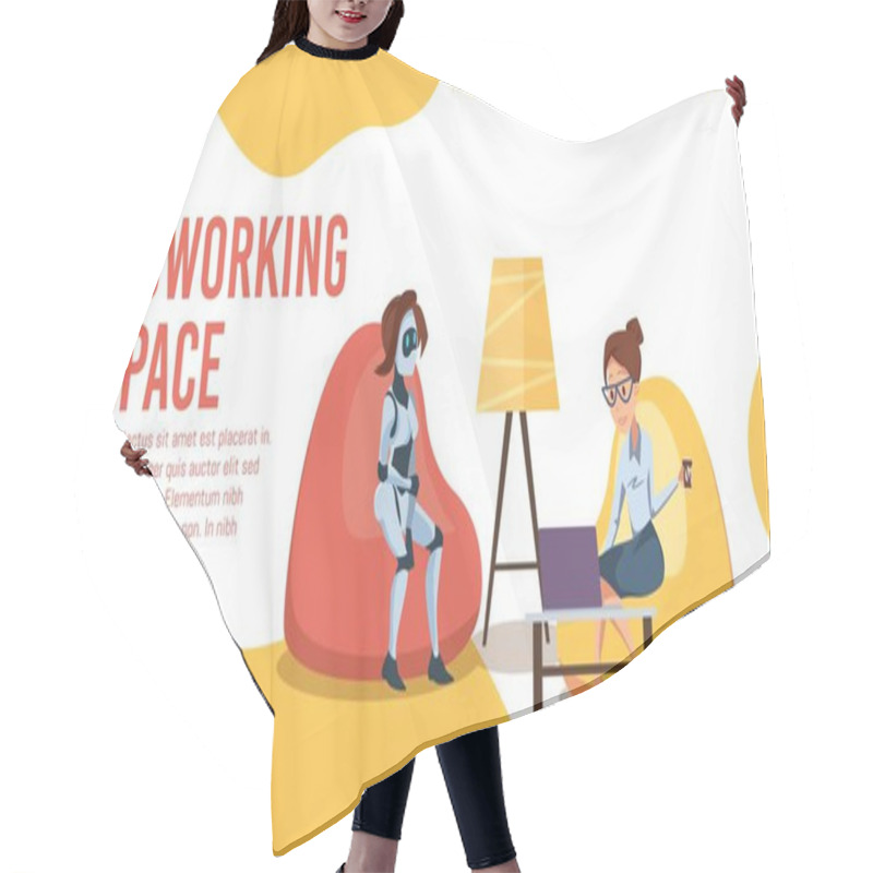 Personality  Innovative Coworking Office Flt Vector Web Banner Hair Cutting Cape