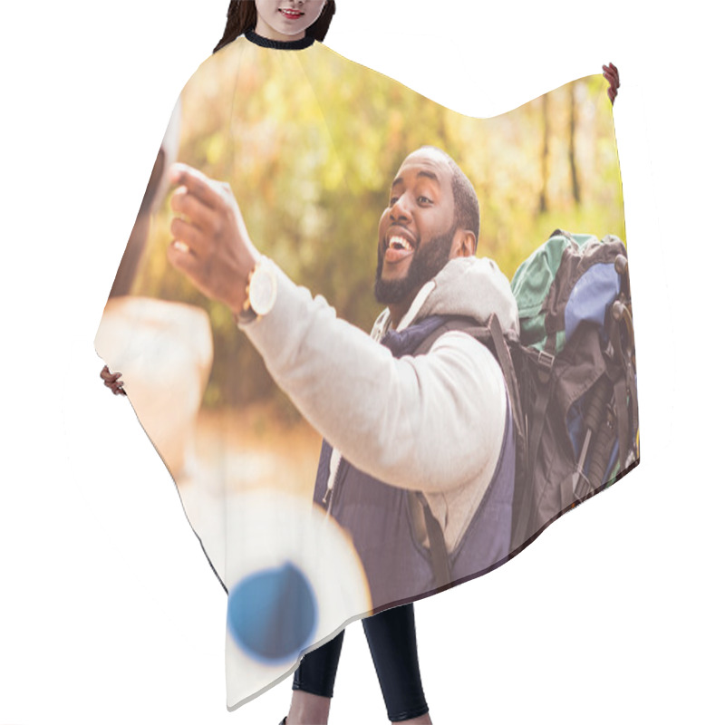 Personality  Young Smiling Man Backpacker  Hair Cutting Cape